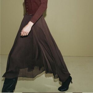 Zara Brown Asymmetrical Midi Skirt